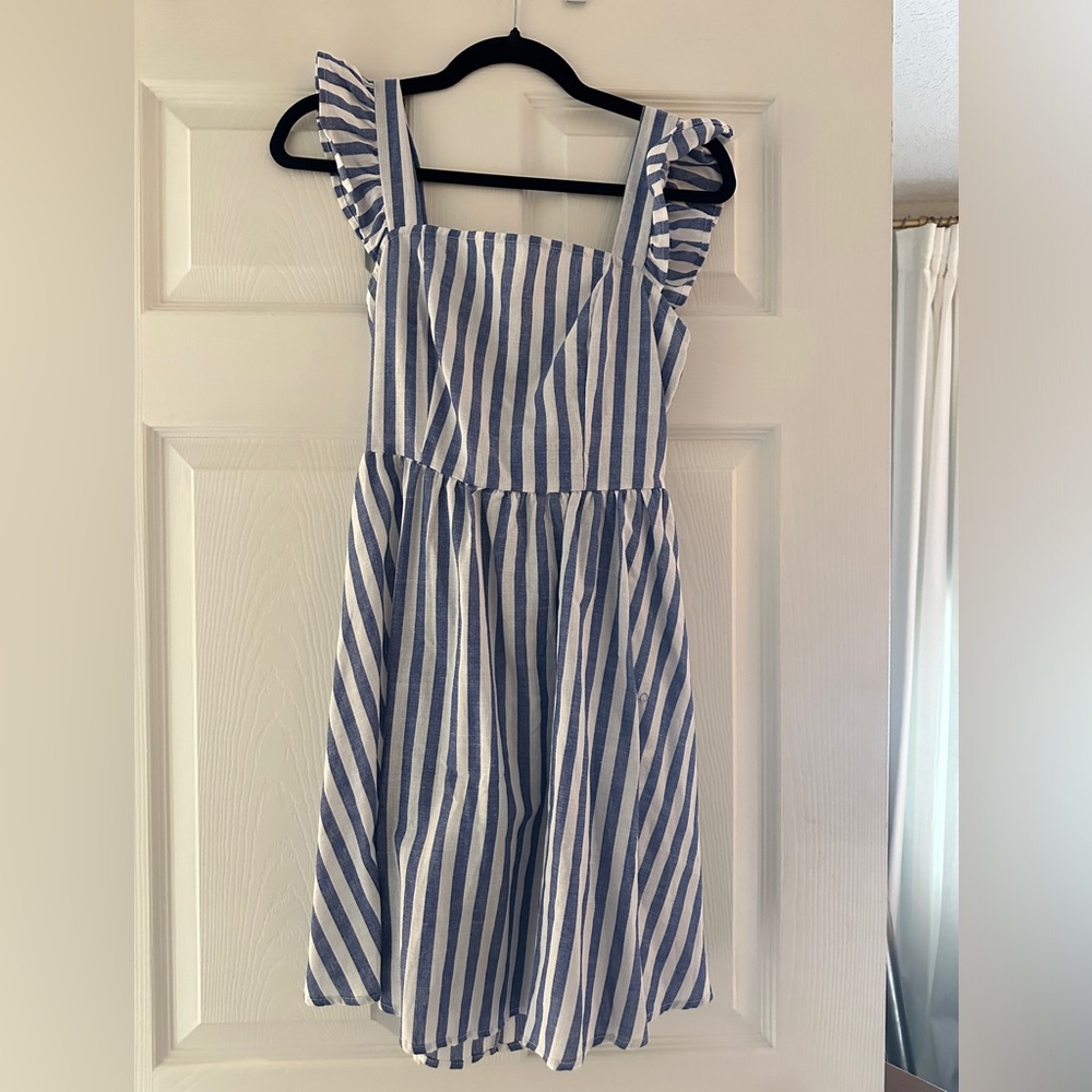 Blue and white sundress with bow back